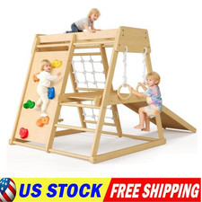 6-in-1 Kids Wooden Climber Playset Jungle Gym Toys for Toddlers Playground