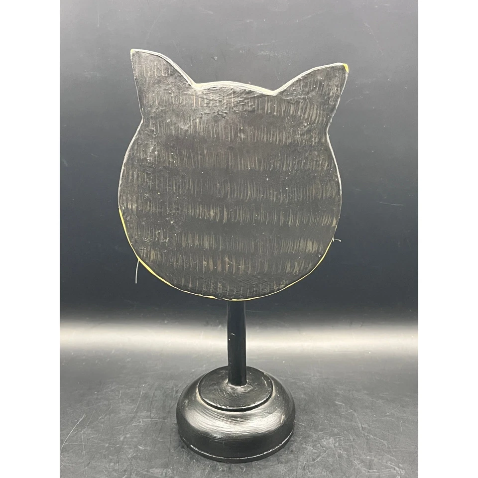 Caprichosa escultura de cabeza de gato de madera sobre soporte arte popular bigotes de alambre de 9,5" como está Foto 3 de 4