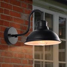 Vintage Gooseneck Barn Light Fixture - Waterproof Matte Black Wall Sconce