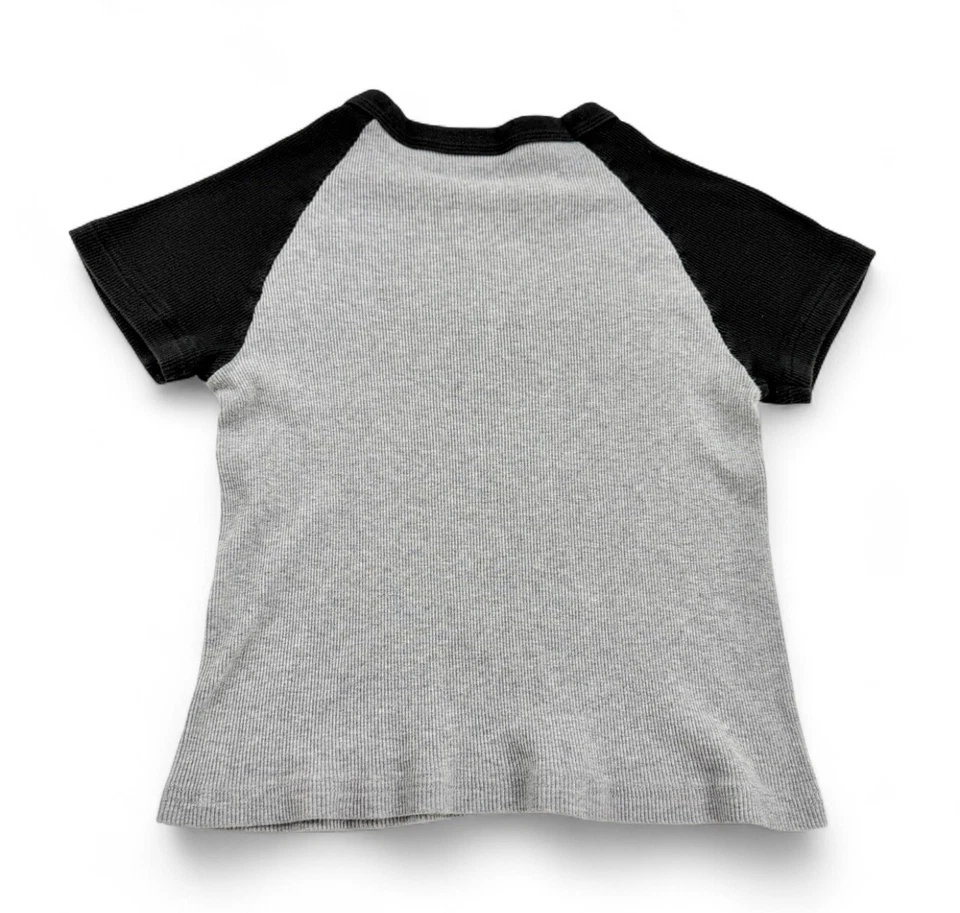Brandy Melville Baby Tee Baseball Star Gray Black Rib T Shirt Crop Top XS Small - Image 2 of 4