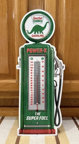 Sinclair Dino Gasoline Pump Thermometer Sign Power X Vintage Style Wall Decor
