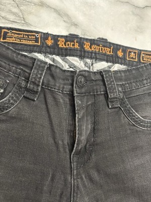 Rock Revival Men's Straight Black Charcoal Wash Denim Jeans 5-Pocket Button Zip