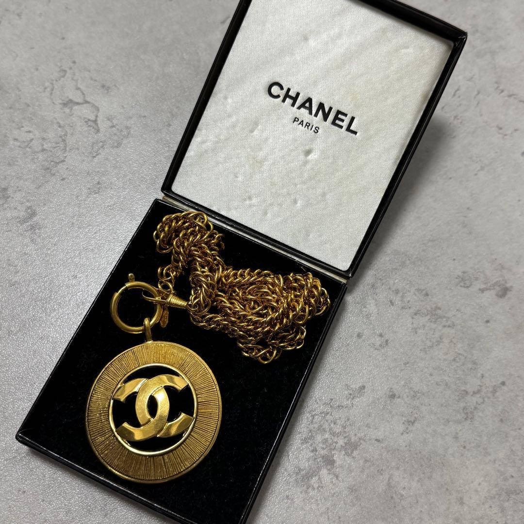 Chanel Cocomark Pendant Necklace Gold Vintage 84cm Metal Jewelry