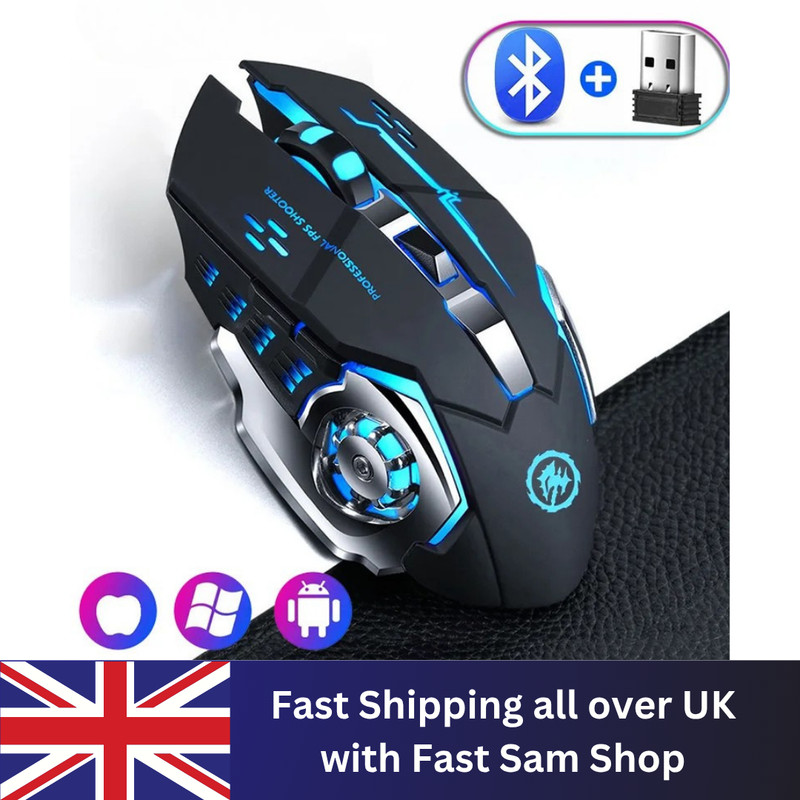 Rechargeable Wireless Mouse LED USB Gaming Mice Laptop PC Mac UK
