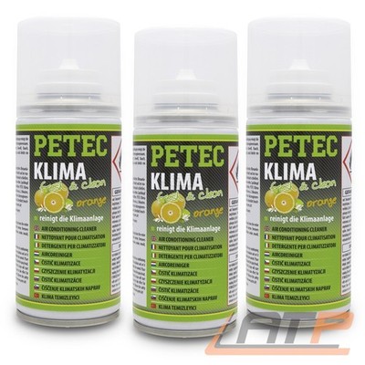 PETEC 3x 75 ml KLIMA FRESH & CLEAN ORANGE REINIGER DESINFEKTION KLIMAANLAGEN