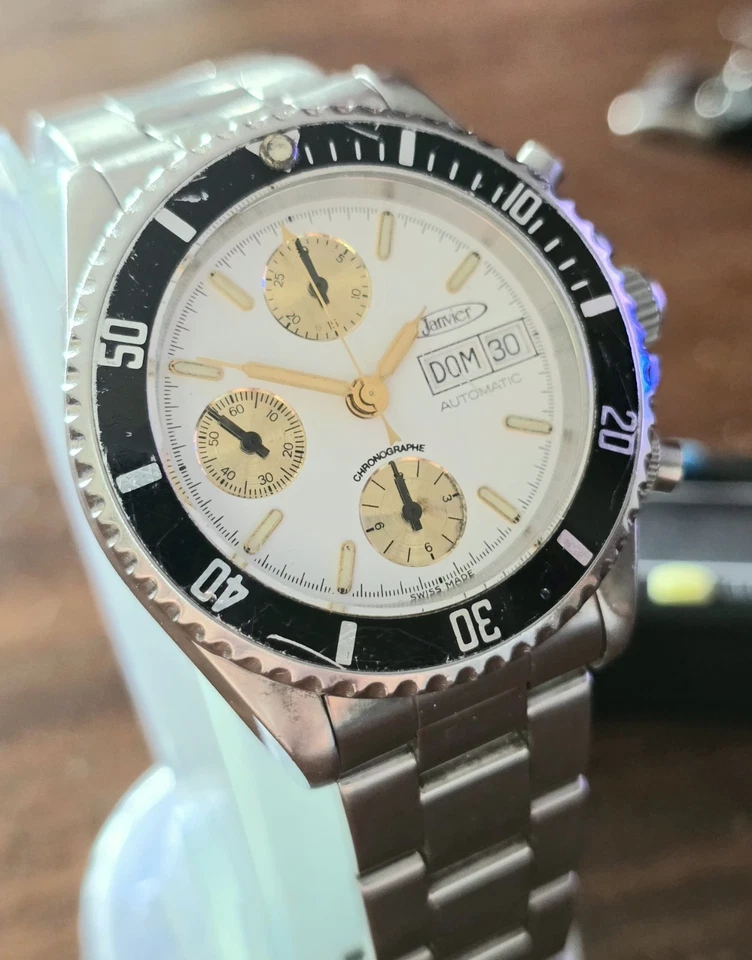 Cronografo JANVIER Automatico Doppio Datario Mov Valjoux 7750 Braccialato Diver - Immagine 4 di 4