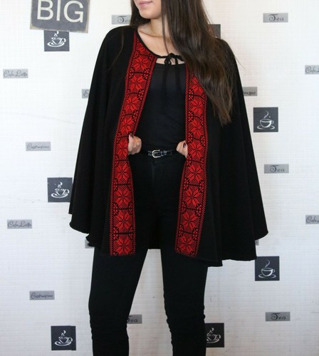 Elegant Black Short Embroidered Cape 