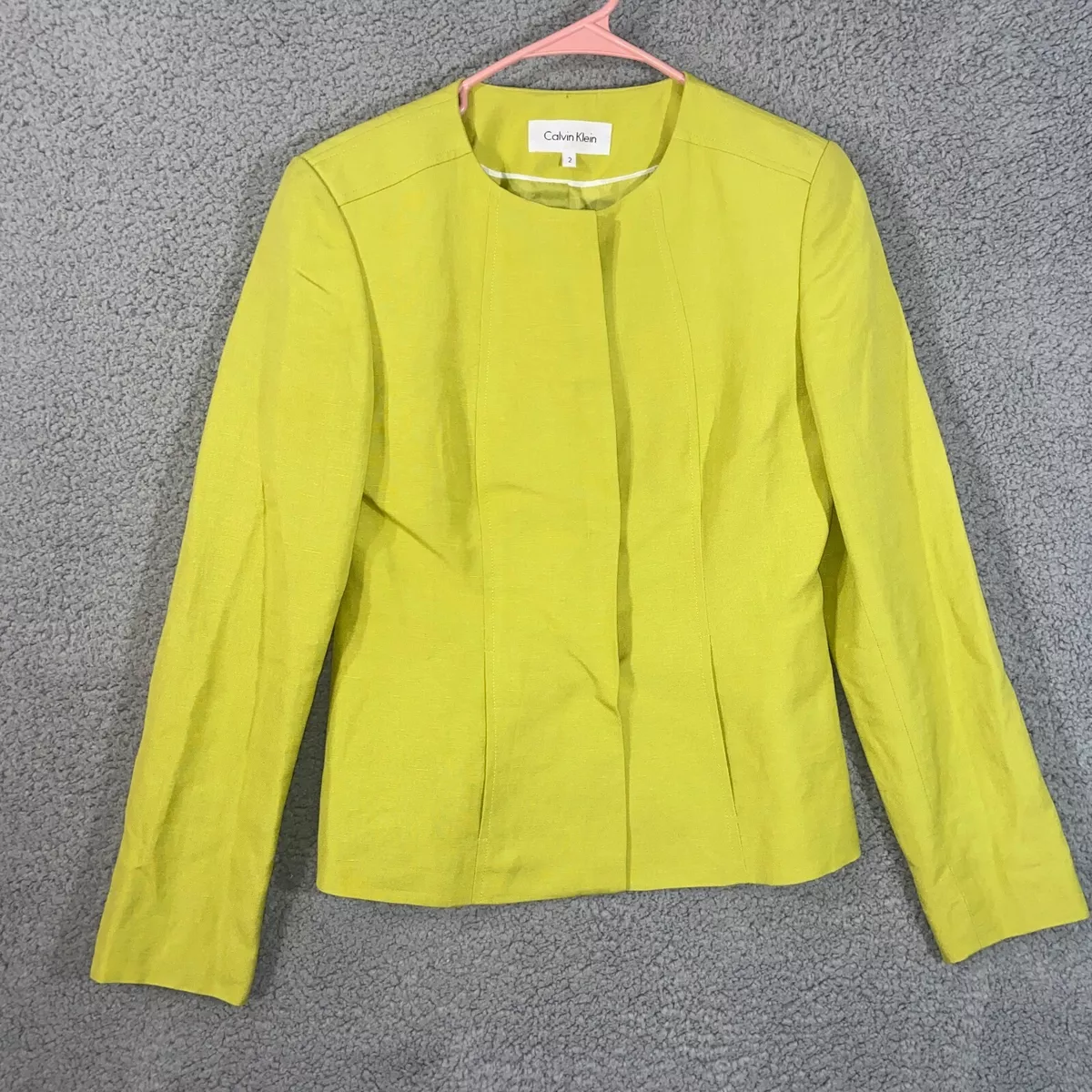 Calvin Klein Blazer Jacket Womens 2 Green Round Neck Long Sleeves
