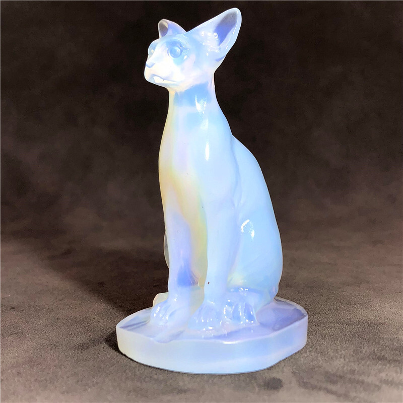1pc Opalite Hairless Cat Skull Quartz Crystal Carved Skull Figurines Heaing 3