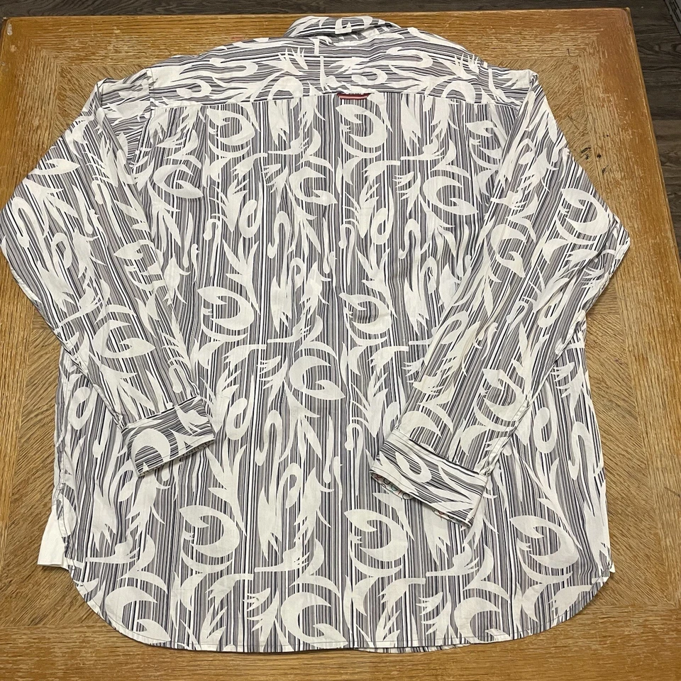Camisa Coogi Negra Blanca Estampada Manga Larga de Vestir con Botones Grande y Alta Talla 4XL Foto 2 de 4