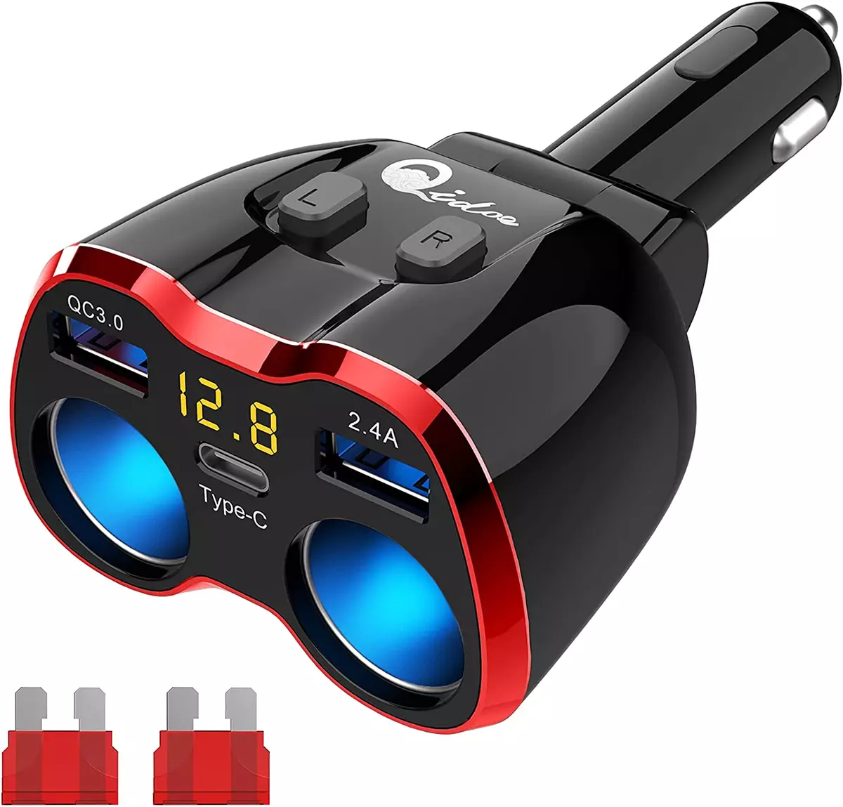 200W QC3.0 PD Car Charger 5A Fast Charing 2 Port 12-24V Cigarette