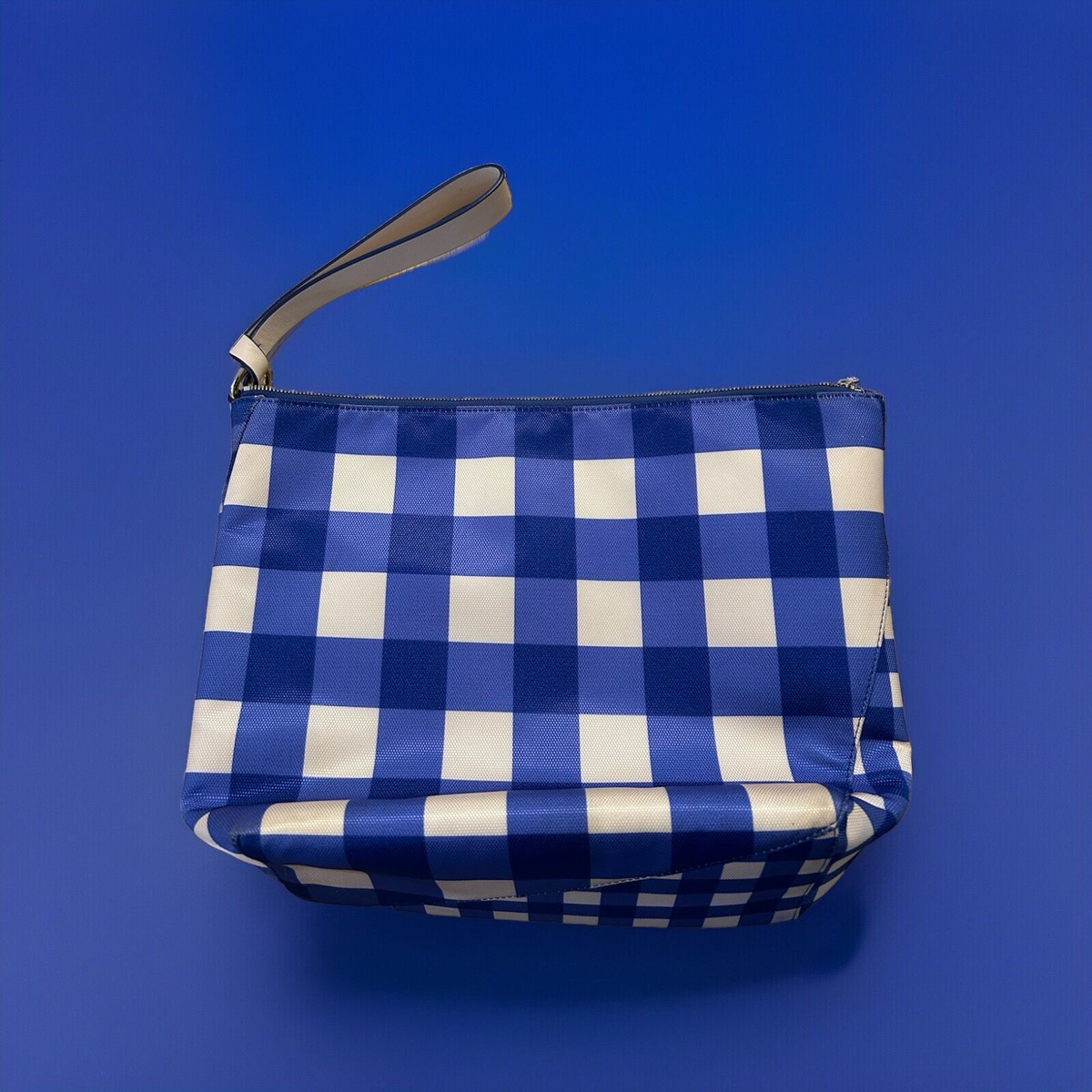 Diane von Furstenberg Large Origami Wristlet Bag Blue Pink Coated Canvas  Clutch