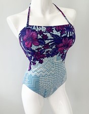 Debenhams Blue Purple Floral Bandeau Swimsuit UK 14