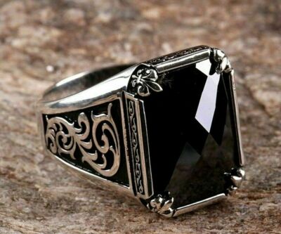 Solid 925 Sterling Silver Turkish Handmade Jewelry Onyx Men's Ring