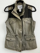 American Rag Women's Military Green Full Zip/snap Utility Vest Pockets Medium