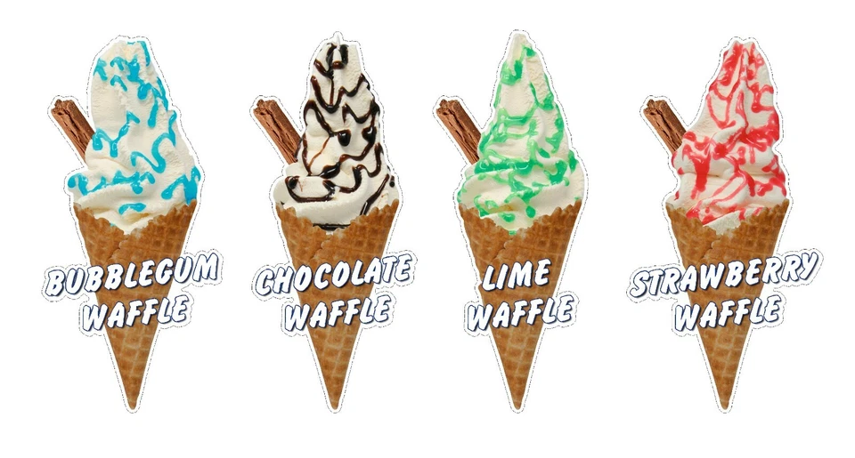 Whippy Ice Cream Waffle Cone Stickers Set of 4 Flavours - 20cm high die cut
