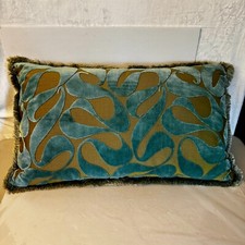 Luxury Velvet Throw Decor Pillows 2 Geometric Rectangle Olive Turquoise READ