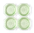 Set of 4 Vintage Green Uranium Depression Glass Plates, Floral Burst, 5 1/2” Sq.