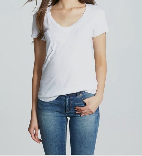 LA Made Women's White V-Neck Short-Sleeve Pocket T-Shirt Top Size S