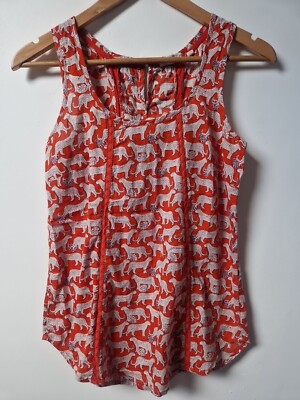 Fat Face Leopard Katze Katzenmuster Baumwolle Weste Bluse Top Größe 6