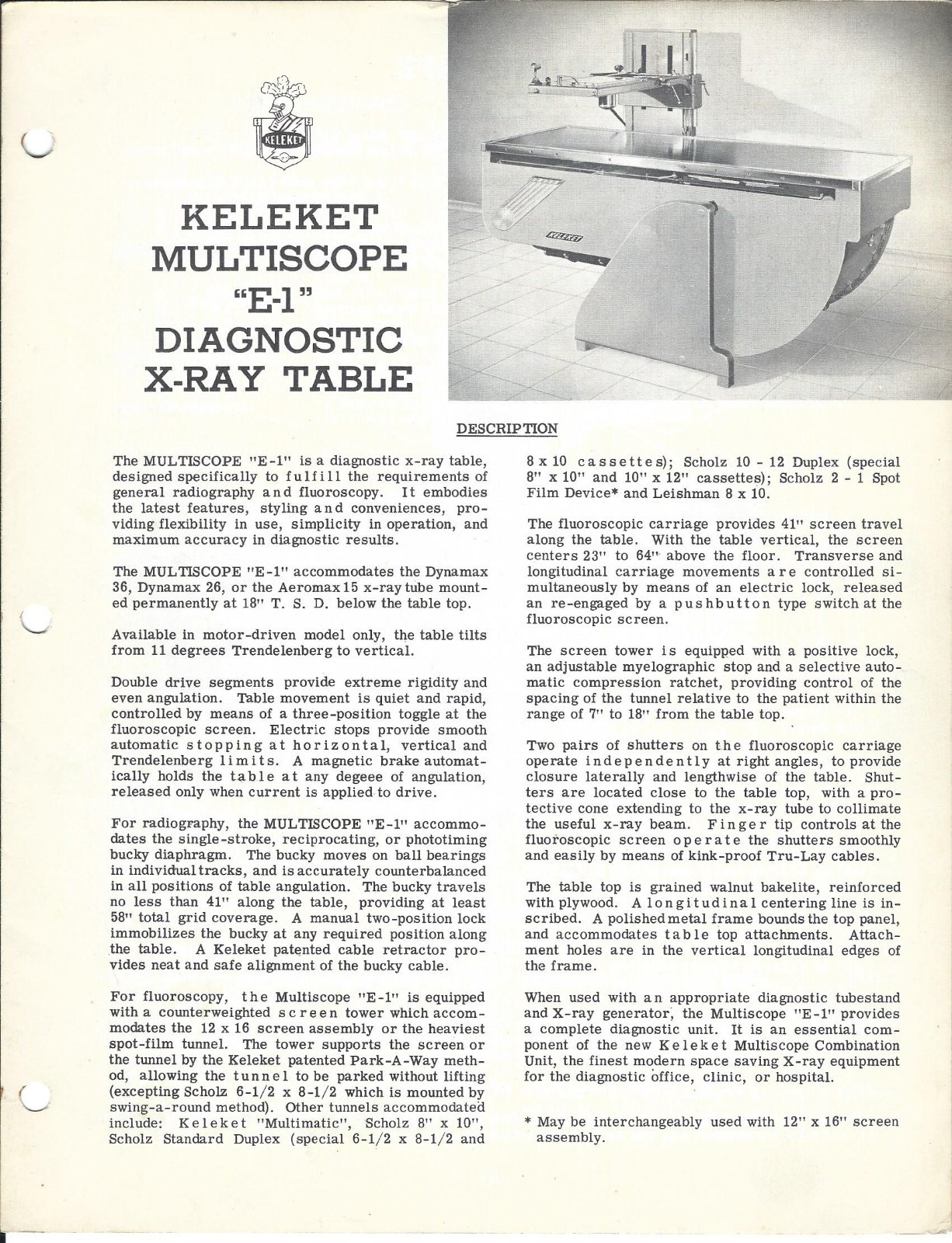 Medical equipment brochure - keleket - e-1 - diagnostic x-ray table (ph02)