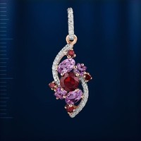 Russische Rose Gold 585 AnhäNger Mit Amethyst, Granate Und Cz Neu GläNzend