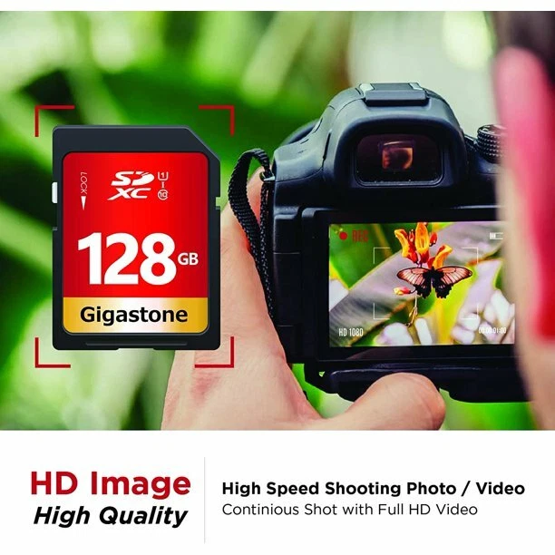 Gigastone 128GB SD Card 2-Pack Memory Card for Cameras Full HD Video SDXC U1 C10 - Image 2 of 4