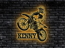 Custom Motocross Biker Metal Wall Art, Personalized Dirt Bike Name Metal Sign