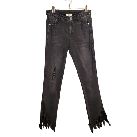 Umgee Frayed Hem Distressed skinny Jeans Black Charcoal Size M
