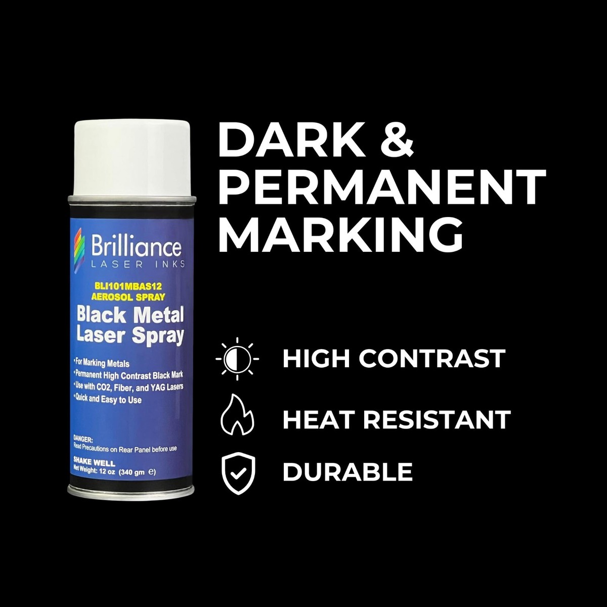 Brilliance Laser Inks 250g Black Metal Marking Powder – High Contrast Permanent Mark For Fiber, YAG & CO2 Lasers, With Foam Brush