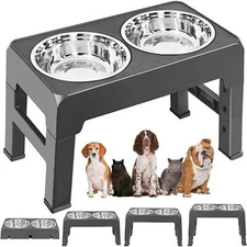 Elevated Dog Bowl Pet Feeder Stainless Steel Raised Food Water Stand w/ 2 Bowls