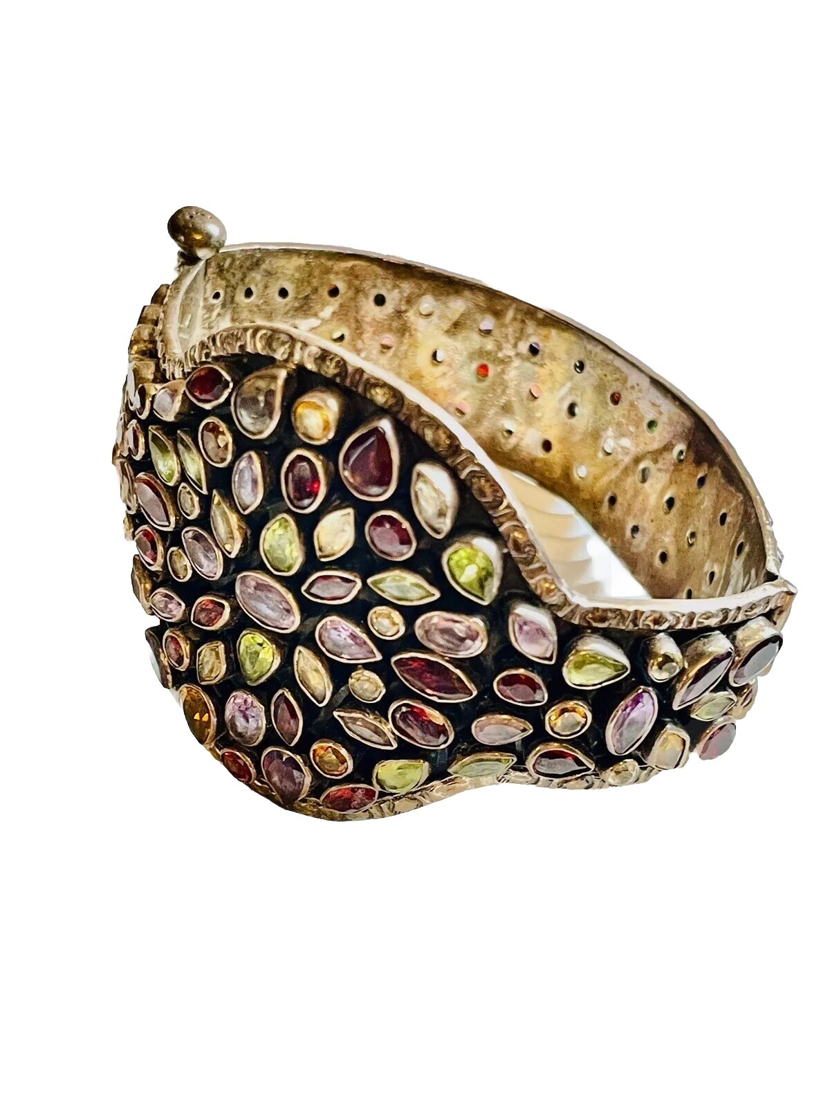 Sterling Silver Bangle Hinged Cuff Multi Gemstone… - image 6