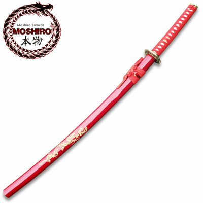 MOSHIRO 1045 Steel Handmade Katana With Dragon Engraved on Red
