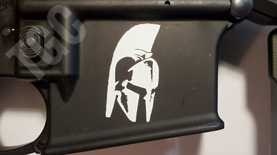 (3) Worn Spartan VINYL DECAL, AR Airsoft MSR lower magwell sticker, 5.56 magskin