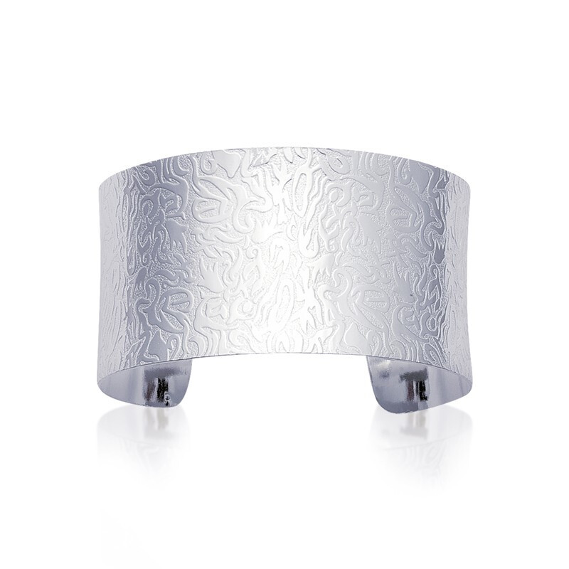 Manchette large ciselée pour femme bracelet jonc argent 925 rigide tendance