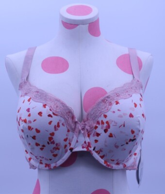 Ambrielee Bra 40DD White Lace Smooth Sexy Heart Confetti NWT MSRP $44