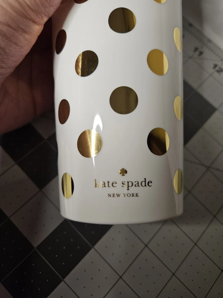 Kate Spade 16oz Thermal Travel Tumbler Cream with Gold Polka Dots With Lid. - Image 2 of 4