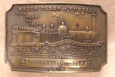 VINTAGE WELLS FARGO COMPANY DENVER 8 RIO GRANDE RR BRASS BELT BUCKLE BB NAPOLEON