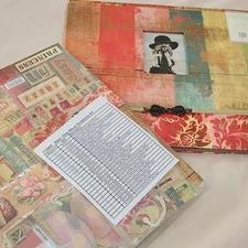 UNUSED K&Co BASIC GREY 12x12 Post Bound Scrapbook Album Kit Embellishments 10 Pg