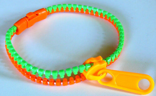Bracelet Fermeture Eclair Zip Zippé Fluo Flashy 1 éclair vert orange - Picture 1 of 1