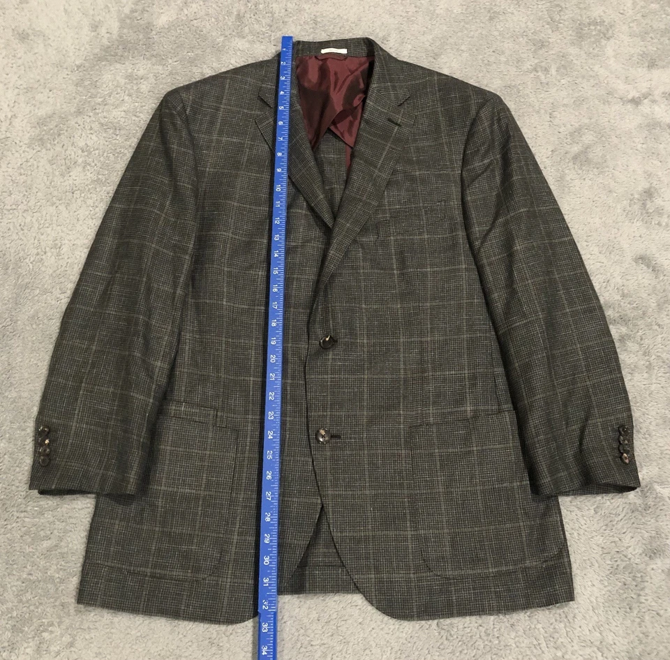Шерстяная шелковая льняная клетчатая хирургическая блейзерная куртка Luciano Barbera США 46R - Изображение 2 из 4