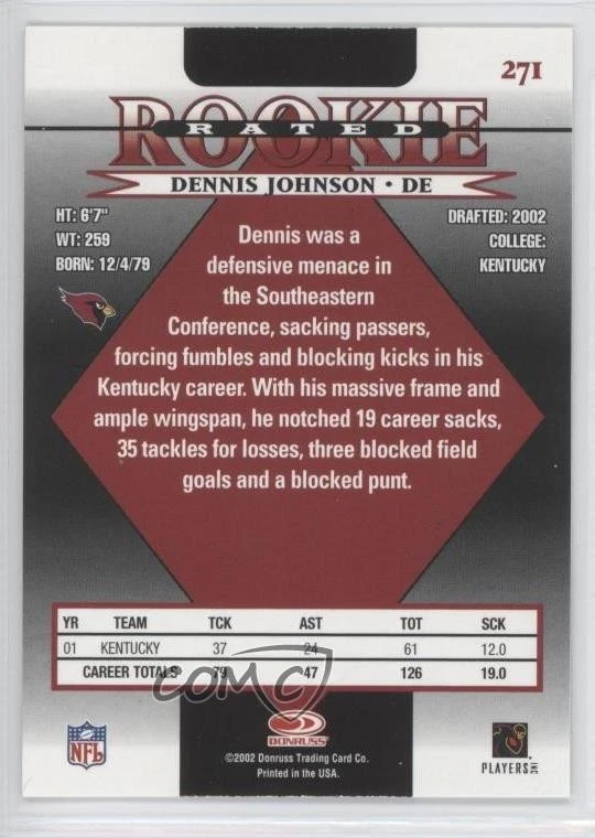2002 Donruss Rated Rookie Dennis Johnson #271 Rookie RC - Image 2 of 2
