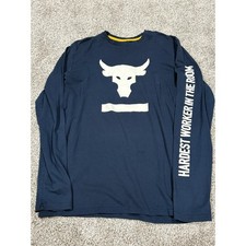 Under Armour Project Rock Long Sleeve Shirt Mens Medium Navy Blue Brahma Bull