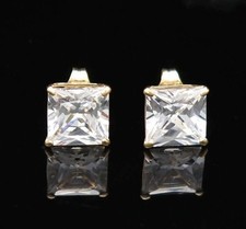 2.5Ct CZ Princess-Cut 14K Yellow Gold Push Back Stud Earrings