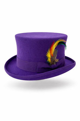 Purple 100% Wool Satin Lined Wedding Event Felt Top Hat With  display picture 1