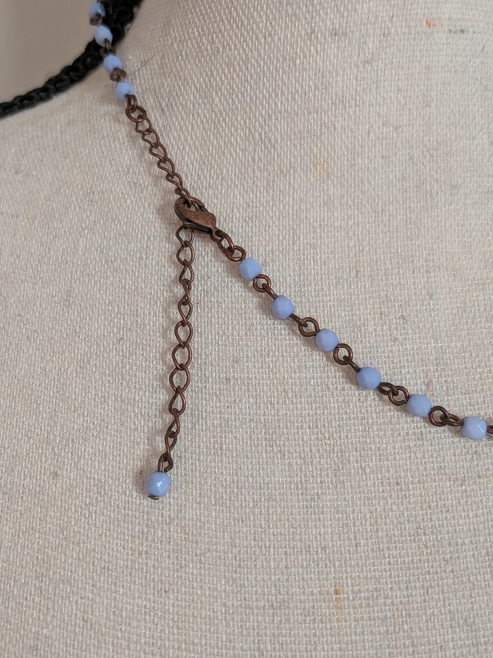 Avon SP винтажный медный тон ожерелье синие стразы и бусины ошейник 18 дюймов - Изображение 4 из 4