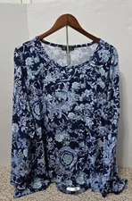 DG2 Diane Gilman Blue Floral Long Sleeve Top Size 3X