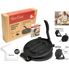 Pre-Seasoned Cast Iron Tortilla Maker 8-Inch - Versatile Flatbread Roti Press