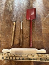 Primitive Child  s Toy Wood Rolling Pin, Shovel, Fork  Gig 