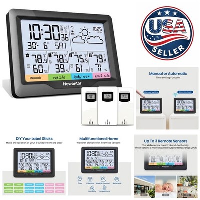 High-Contrast Wireless Weather Thermometer with Shared Sensors - Elegant Black